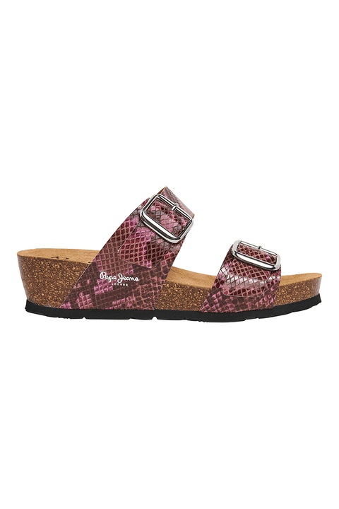 Pepe Jeans London, Papuci de piele ecologica cu catarame ajustabile, Violet prafuit, 37