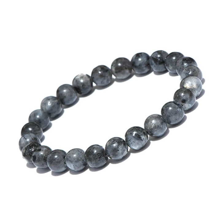 „Csoda színjáték” labradorit (larvikit) gumis karkötő, ásvány, 8 mm-es golyók, kézműves, irizáló, 20 cm