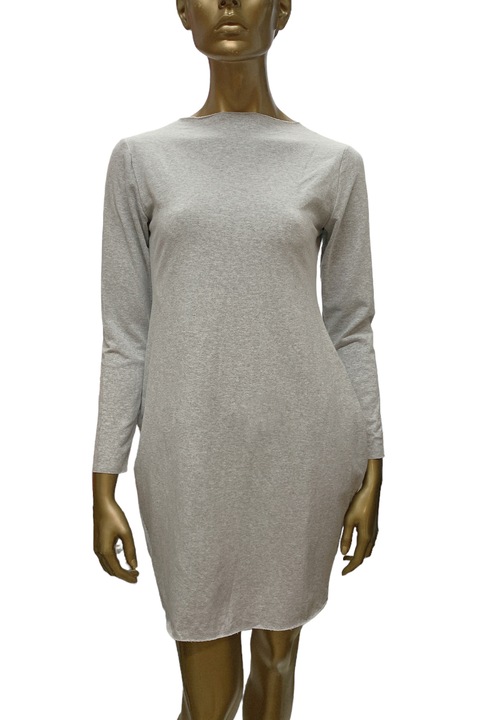 Rochie scurtă JUP pentru femei, mânecă lungă, două buzunare laterale, bumbac, gri deschis, Gri deschis