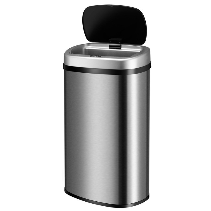 Cos de gunoi cu senzor automat, 60L deschidere/inchidere silentioasa, otel, argintiu