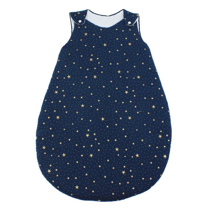 Sac de dormit, muselina, cu umplutura, Metalic Stars, bleumarin 68-80 CM