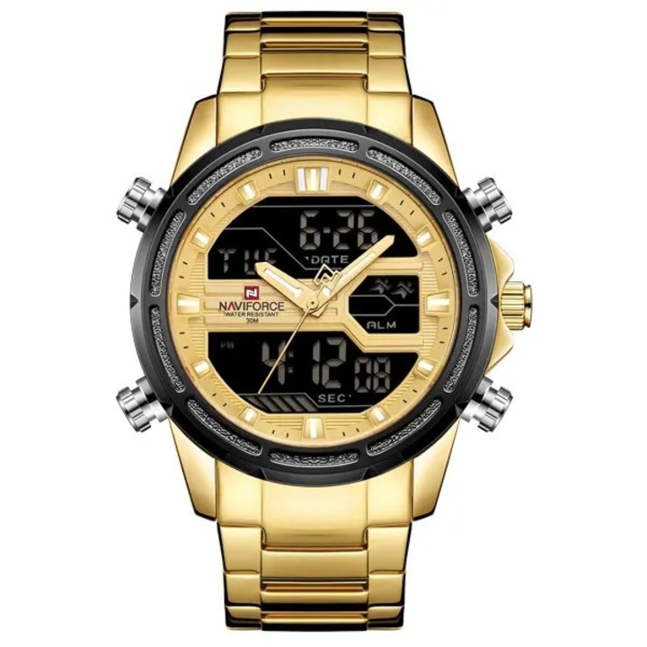 Мъжки часовник Naviforce Chronograph Sport Casual Fashion Quartz Digital Analog Military Style Army Gold
