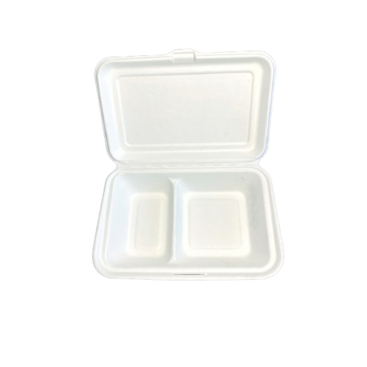 Set 50 buc Caserola din fibra lemnoasa, alb cu 2 compartimente