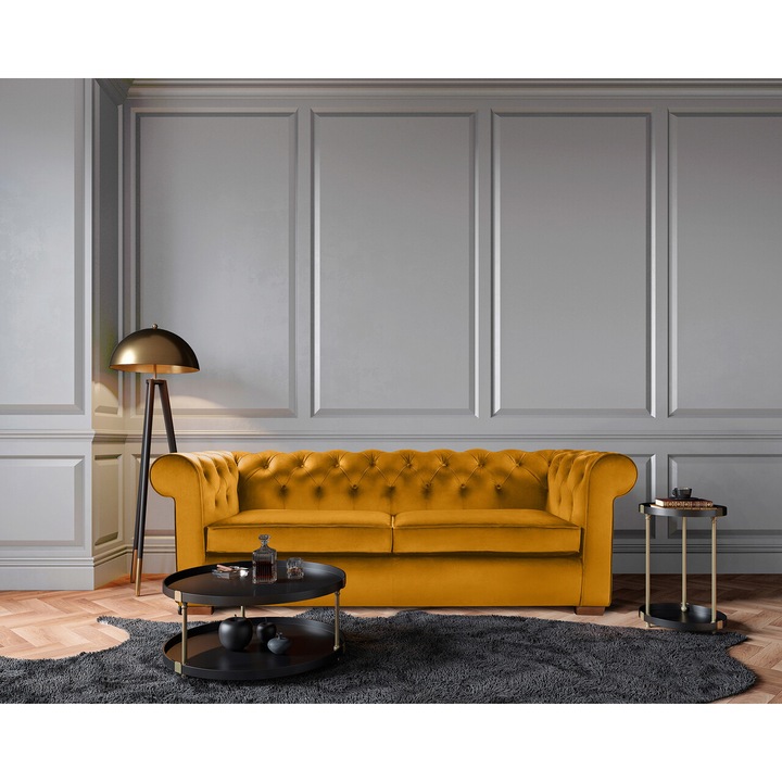Canapea Oxford Chesterfield, 93x183x75 cm, 2 locuri, Mustard