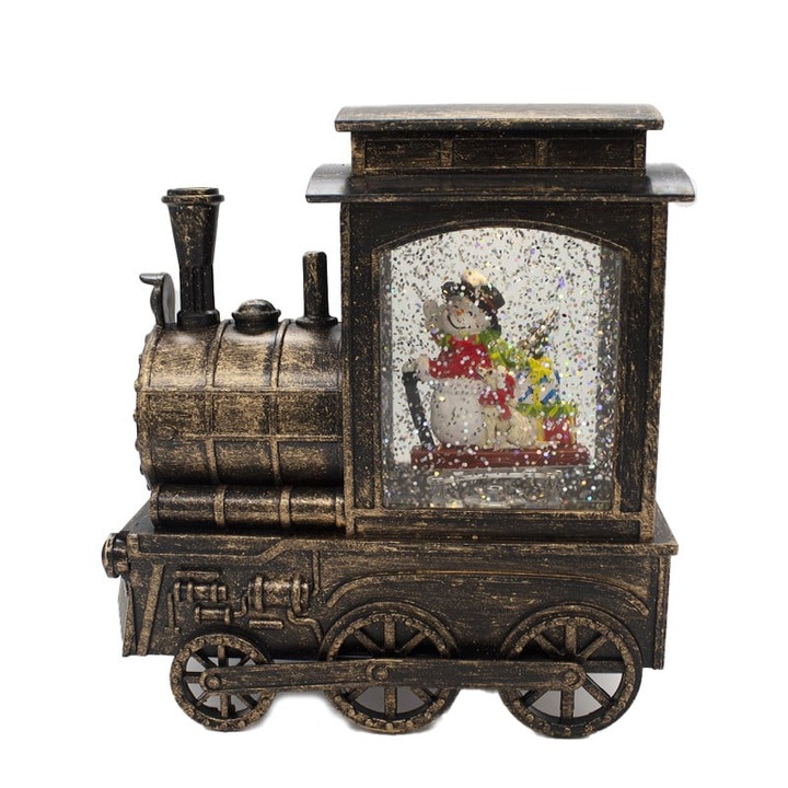 Decoratiune luminoasa, locomotiva cu tematica de Craciun, cu LED, Baza 17x8, inaltime 17 cm, Bronz, Velve