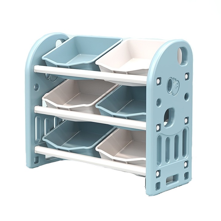 Organizator pentru jucarii Nichiduta Garden Butterfly Blue, cu 3 nivele si 6 cutii depozitare, margini rotunjite, 77x66x32 cm
