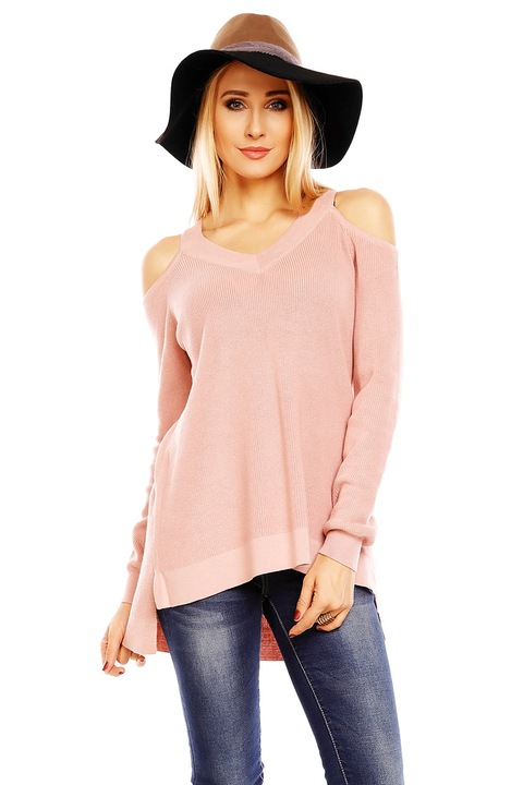 Bluza tip pulover cu maneca lunga si bretele, Roz, M