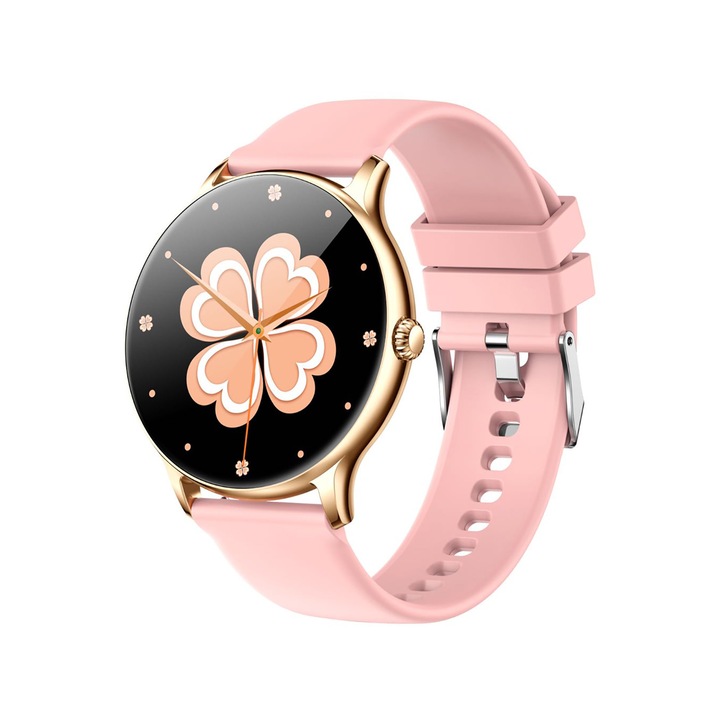 Ceas Smartwatch carcasa metal Trevi TF23008 IP67 microfon si speaker functie apel, mesaje, monitorizare sanatate, sport, retele sociale, sistem vocal, Bluetooth, Android, IOS roz