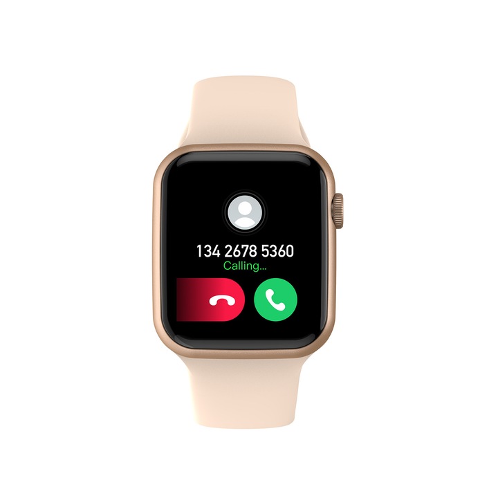 Ceas Smartwatch Trevi TF20008 IP67 microfon si speaker functie apel mesaje monitor sanatate sport retele sociale sistem vocal Bluetooth Android iOS carcasa metal Roz