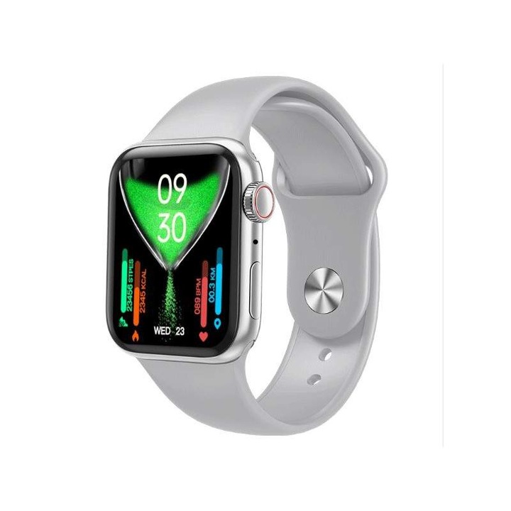 Ceas Smartwatch SIKS Seria 7 Compatibil Android Si IOS, Notificari Apeluri, Mesaje, Baterie 280 mAh, Curea Silicon, Bluetooth 5.2, Functie Fitness, Ecran Tactil, Alb