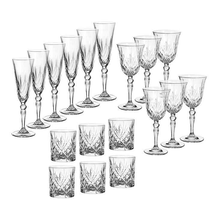 Комплект от 18 части Димс-92 MELODIA, 6 чаши за вино, 6 чаши за уиски и 6 чаши за шампанско