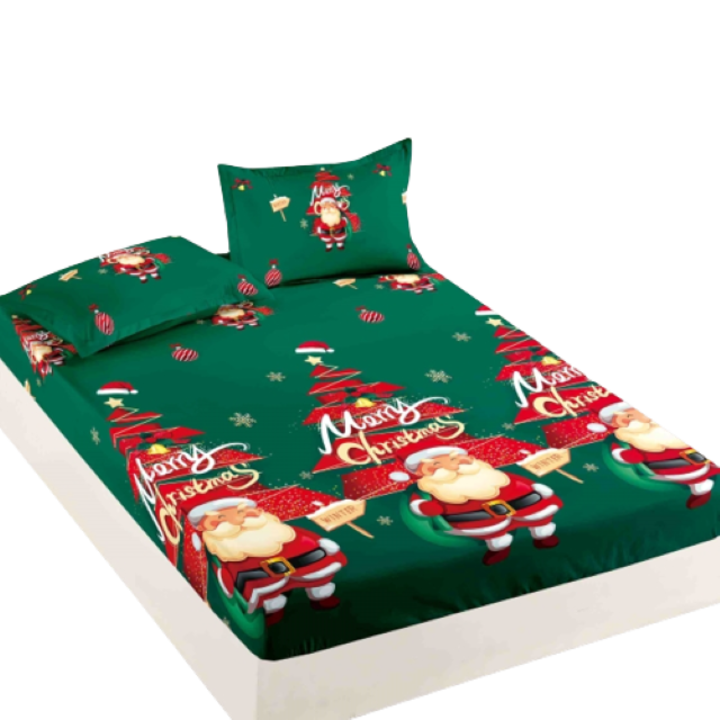 Калъфка за легло и 2 калъфки, Jojo Home, Finet, 2 лица, 3 части, Весел Дядо Коледа, 160x200см, Многоцветен