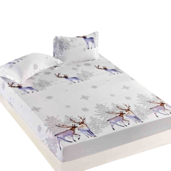 Покривало за легло и 2 калъфки за възглавници, Jojo Home, Finet, 2 лица, 3 части, Семейство Северни елени, 160x200см, Многоцветни