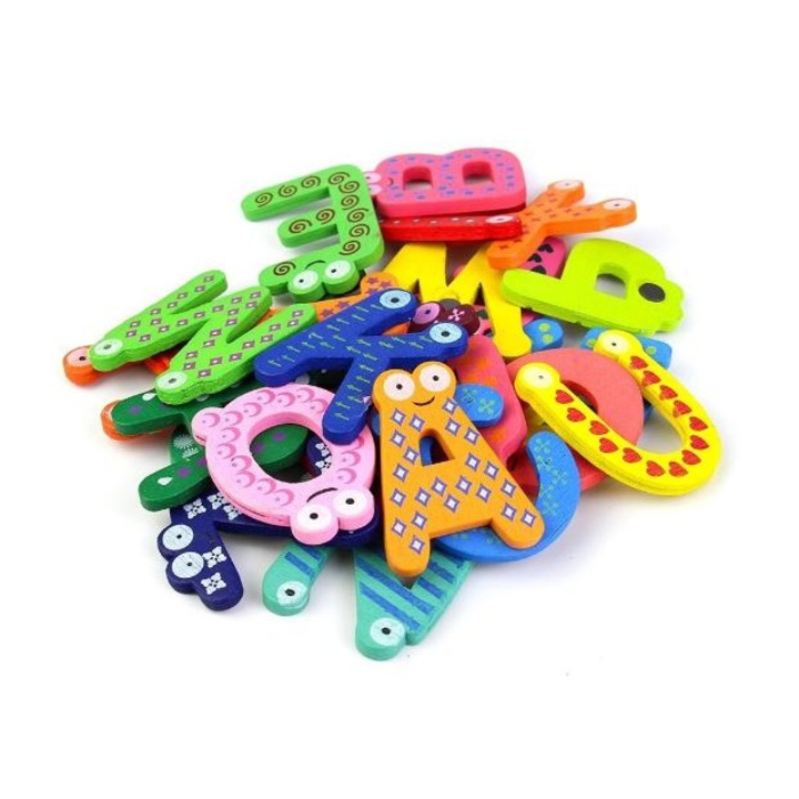 Set litere colorate si vesele din lemn, cu magnet