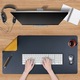 Mousepad XXL pentru protectie birou, din piele pu, impermeabil, cu doua fete Albastru/Galben, 80x40cm