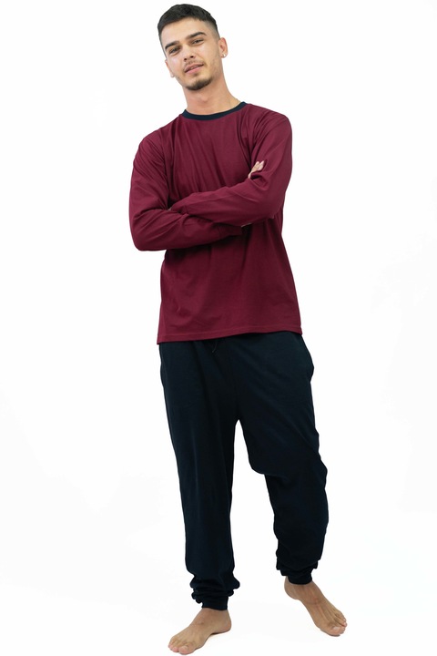 Pijama pentru barbati din bumbac cu maneca lunga inchis