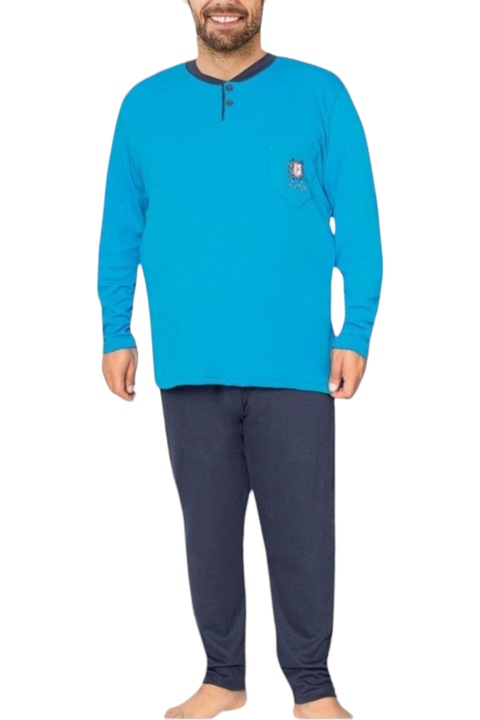 Ferfi pizsama, StarFashion, hosszu ujju bluz es hosszu nadrag, vastag, Világoskék