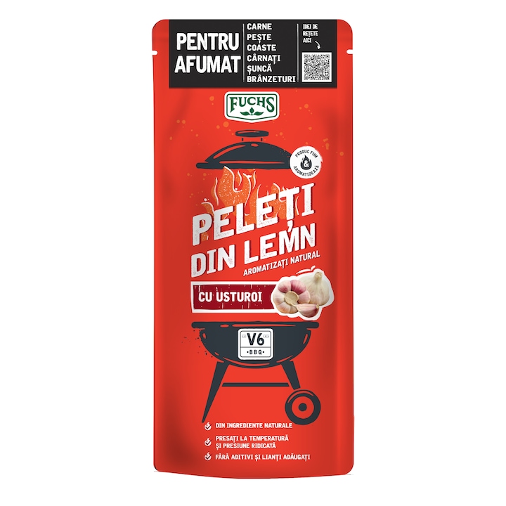 Peleti din lemn pentru afumare aromatizati natural cu Usturoi, V6BBQ by Fuchs, 500g