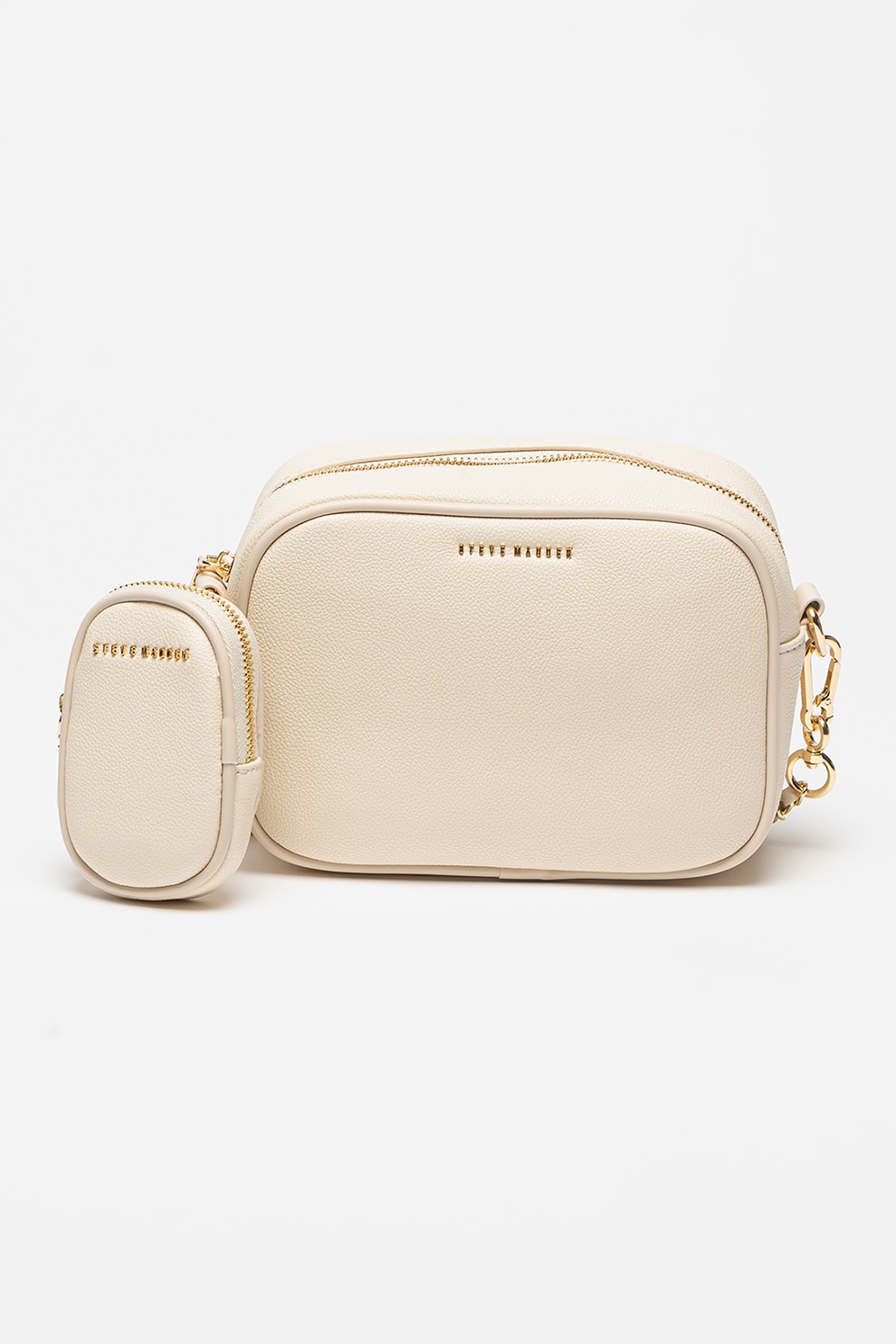 Steve Madden, Geanta crossbody de piele ecologica Ines, Alb murdar