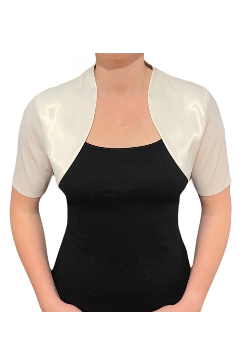 Bolero clasic din satin ecru cu maneci pana la cot - KLAUDIA, Ecru