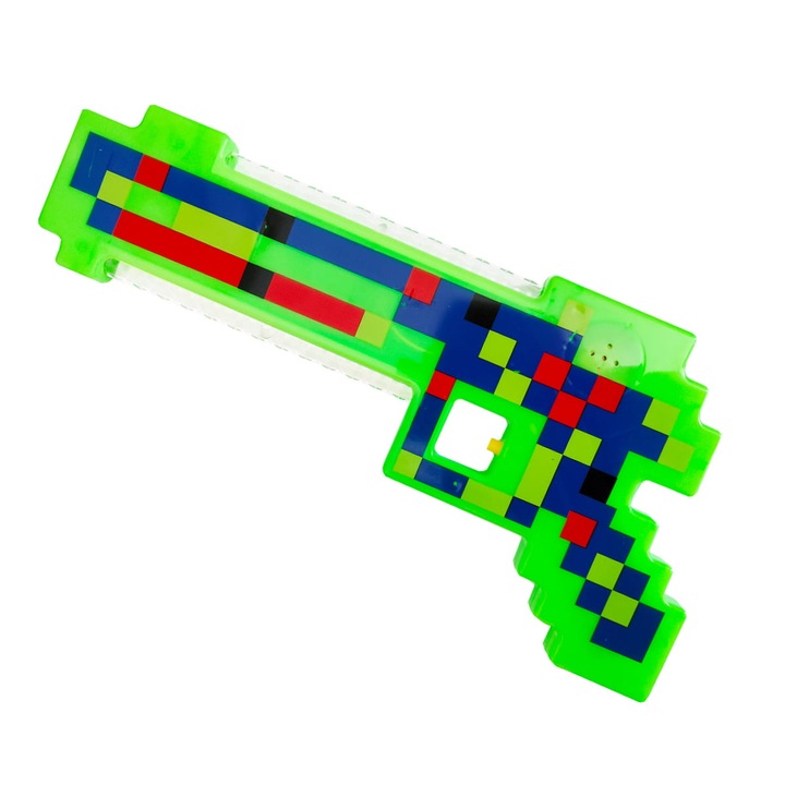 Arma de jucarie, Ahelos, Minecraft, Plastic, Verde, Sunet si lumina, 29x14 cm