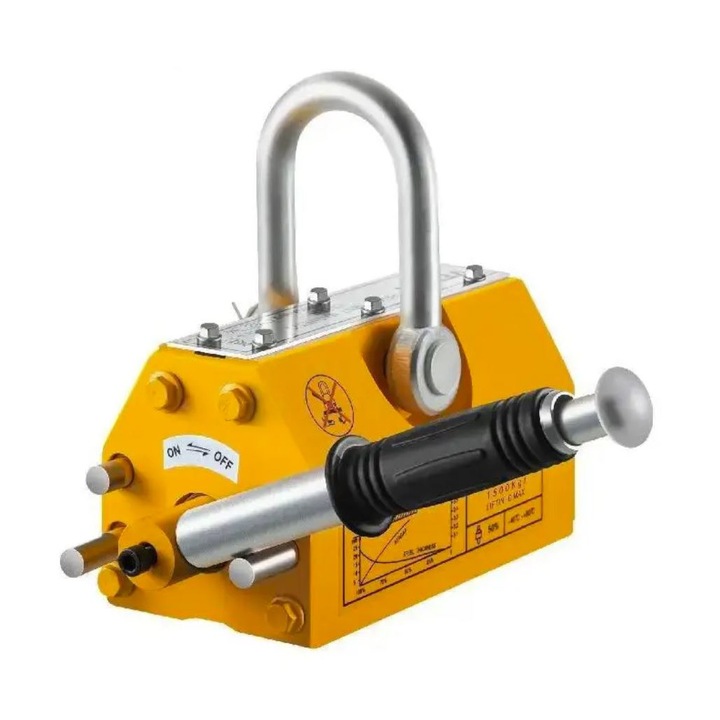 Gheara magnetica Vevor VPML, Greutate maxima 1000 Kg, Pentru metale plate si rotunde, Magnet N42, Galben