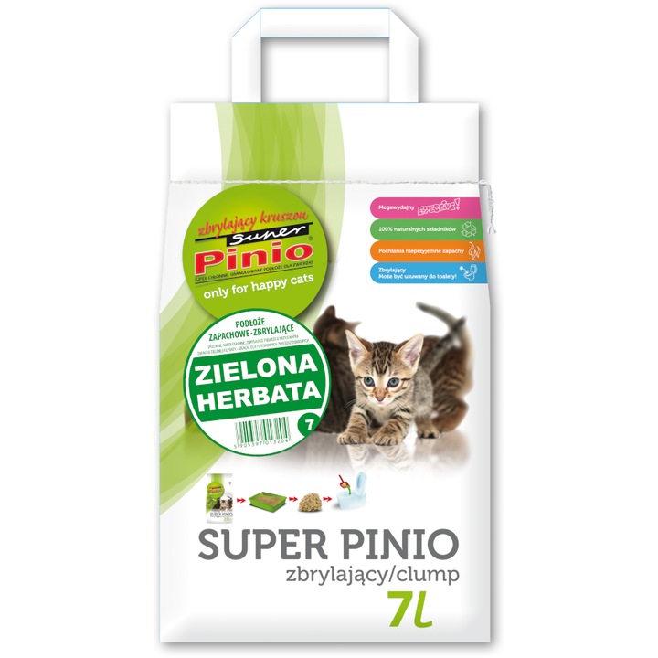 Asternut pentru pisici Super Pinio, Ceai Verde, 7l