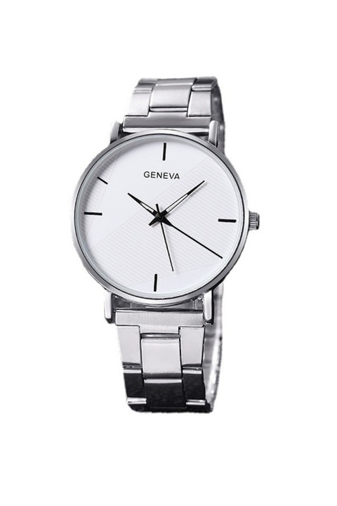 Ceas de dama Genovese cu cadran argintiu si curea metalica argintie tip bratara, lungime fixa