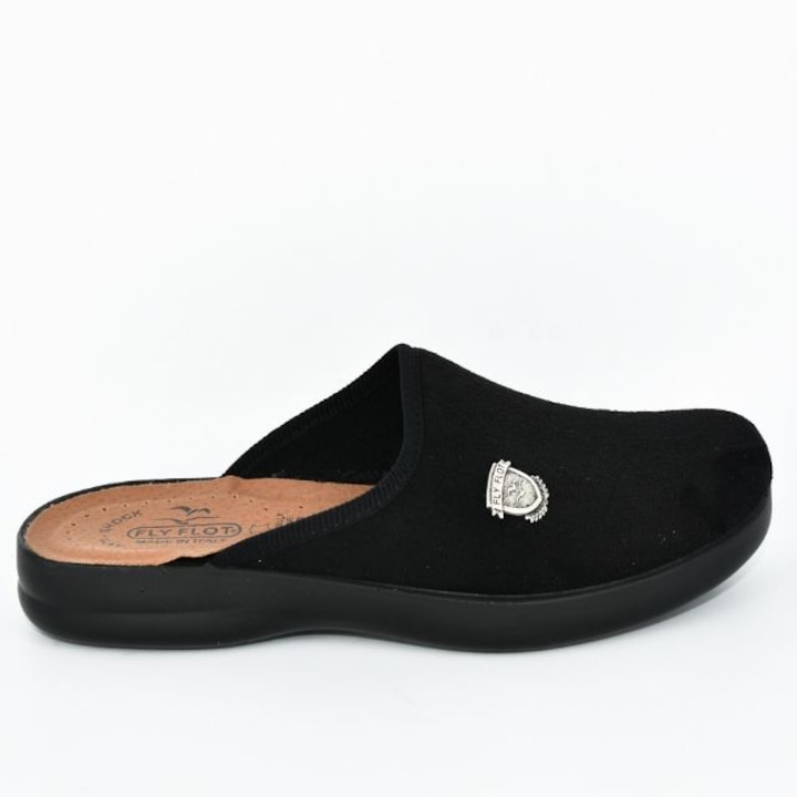 Papuci de casa cu brant din piele, barbati, Fly Flot, 0192, Negru