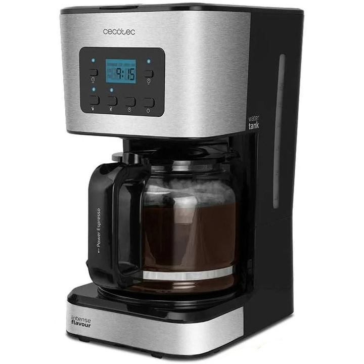 Кафемашина Cecotec Coffee 66 Smart 01555, 950 W, Филтър за многократна употреба, 1,5 л, Стъклена чаша, Програмируем таймер, Черен/Сребрист