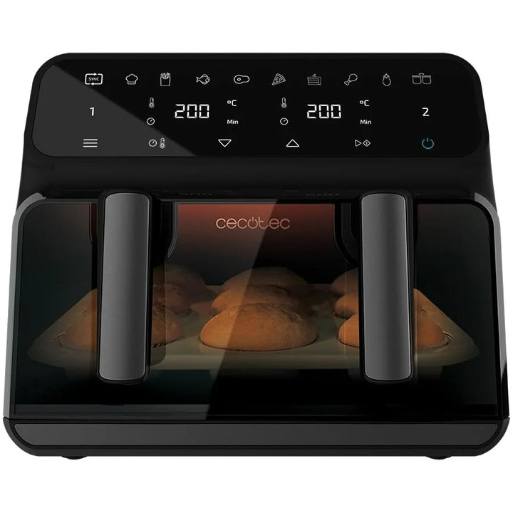 Фритюрник с горещ въздух Cecotec Cecofry Advance 9000 Window 04986, 2200W, 9 л, Сензорно управление, 8 програми, Черен