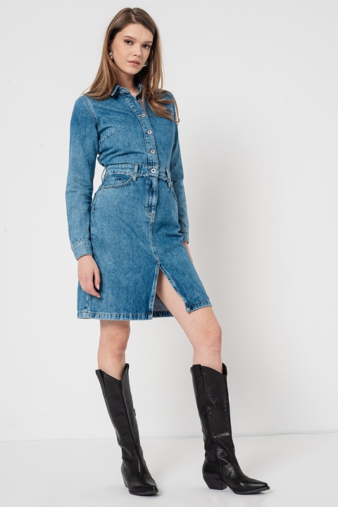 KARL LAGERFELD JEANS, Дънкова рокля с дизайн 2 в 1, Син меланж