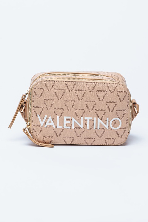 Valentino Bags, Geanta crossbody de piele ecologica Liuto, Maro, Bej