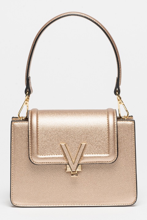 Valentino Bags, Geanta de piele ecologica cu bareta de umar si logo detasabil Queens, Auriu rose