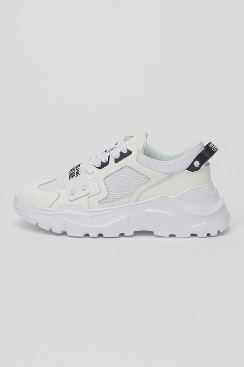 Versace Jeans Couture, Pantofi sport cu insertii de piele, Alb murdar, 44