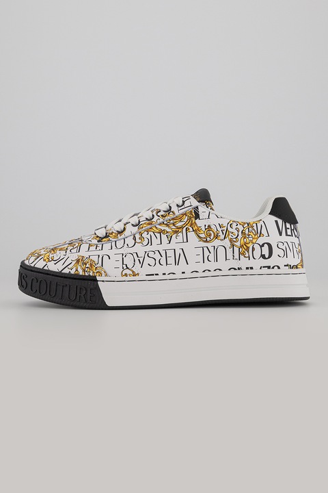 Versace Jeans Couture, Спортни обувки от кожа и еко кожа с лога, Бял/Жълт, 44