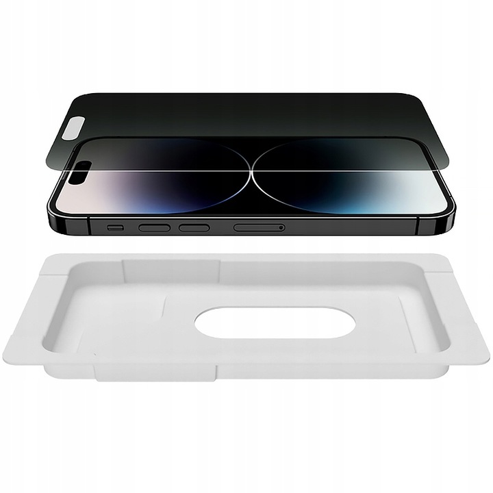 Kit folie protectie privacy, Belkin, ScreenForce, Sticla securizata, Compatibil cu iPhone 15 Plus/14 Pro Max, Transparent