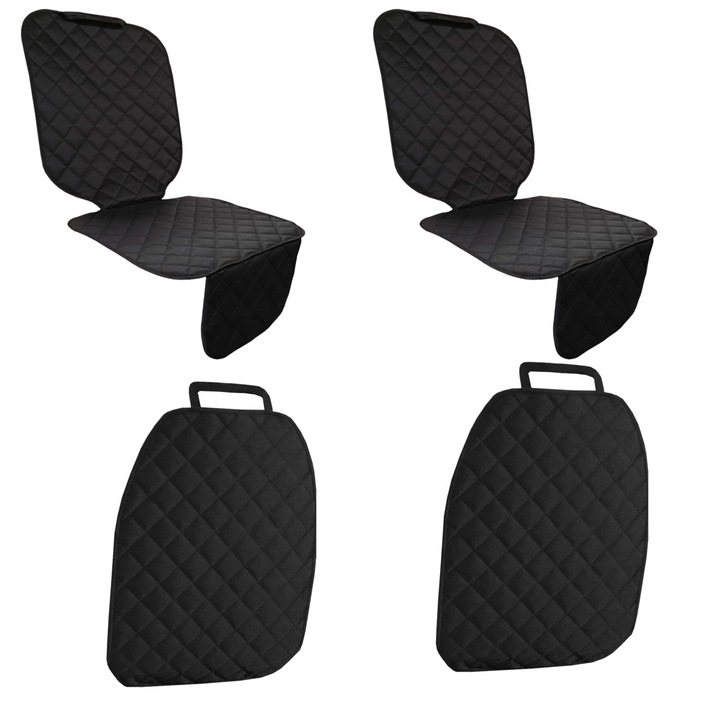 Set 4 protectii auto, matlasate, universale, negre, lavabile, impermeabile, doua scoica bebe si doua protectii spatar scaun simple, Metru Patrat