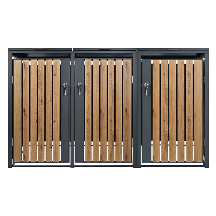 Masca pubela gunoi ML-Design pentru 3 tomberoane, 240 L, antracit, otel, 200 x 80 x 116,3 cm, otel, protejeaza de animale, sistem de blocare a usii, 6 chei, cutie de mascare a cosului de deseuri