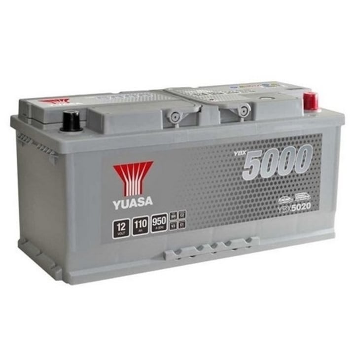 Baterie auto YUASA YBX 5000 Silver YBX5020, 12 V, 110 Ah, 950 A, 394x175x190 mm, borna dreapta plus