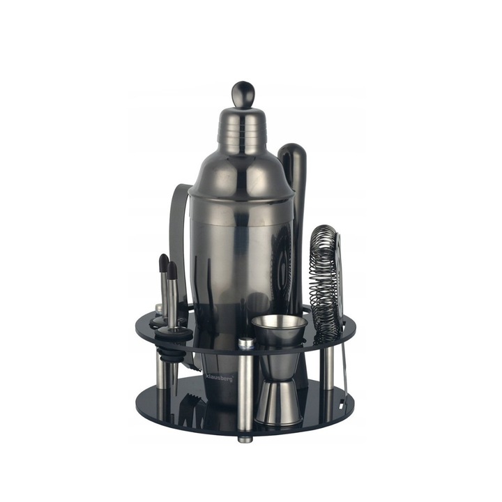 Set cocktail shaker, 9 piese, negru, Klausberg