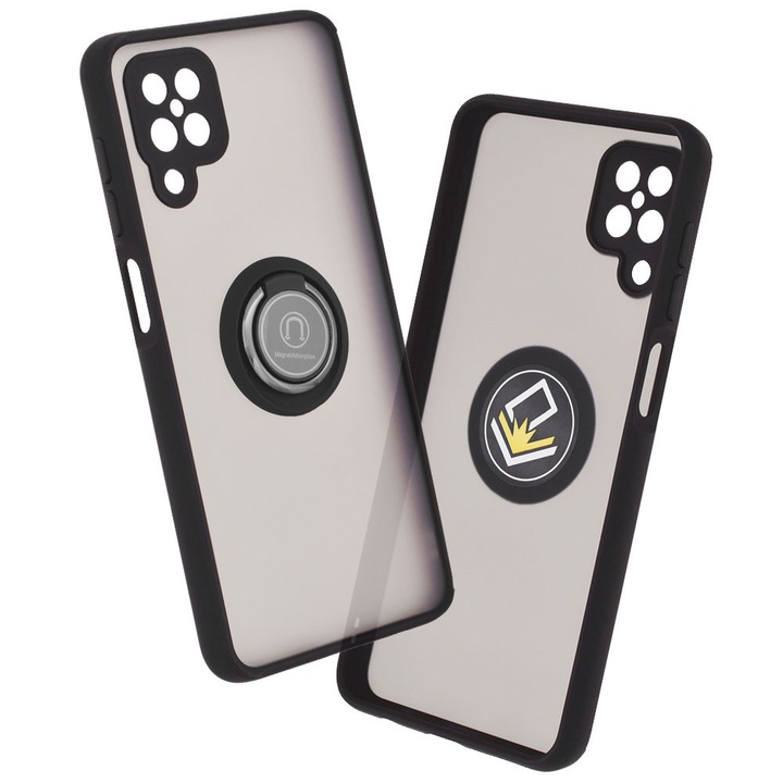 Husa cu bumper TPU pentru Samsung Galaxy A12 / A12 Nacho, Inel Glinth, Super Slim, Negru