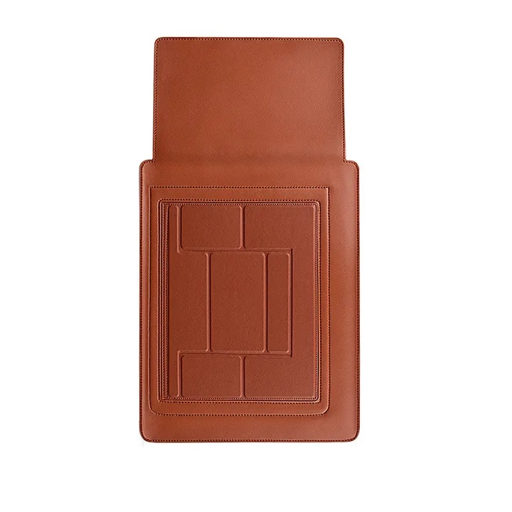 Husa stand multifunctionala pentru laptop, material din piele, reglabila, geanta pliabila, Maro