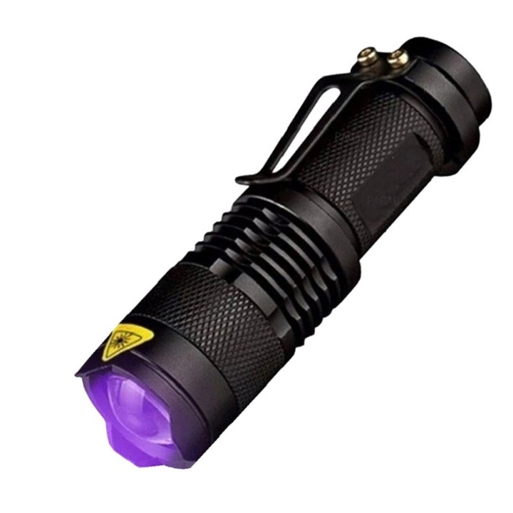 Lanterna UV puternica de 395nm, Chigoods, electronica, carcasa metalica, negru