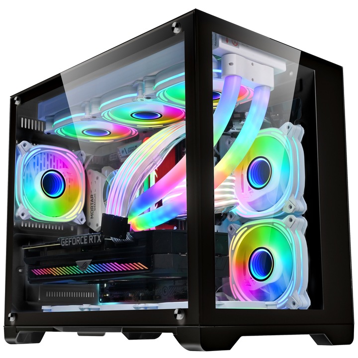 Кутия 1stPLAYER® Gaming MV6, ARGB, Cube-Tower, M-ATX\ITX, без захранване, черен цвят