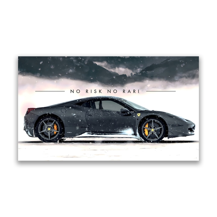 Първокласна картина на платно, LuxCanva® A1170, No Risk No Rari, 40 X 70 CM, 100% памучно платно 400g/m2, Дървена рамка, Мотивираща, Всекидневна, Кола, Ferrari, Спалня, Живи цветове