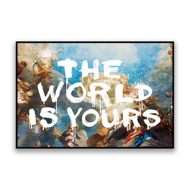 Първокласна картина на платно, LuxCanva® A1175, Светът е ваш, 40 X 60 CM, 100% памучно платно 400g/m2, Дървена рамка, Всекидневна, Мотивираща, Офис, Ангел, Небе, Живи цветове
