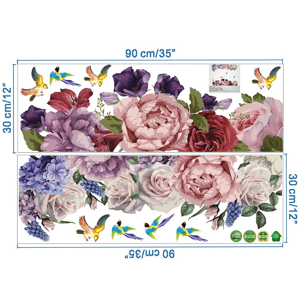 Set Stikere decorative, Model Bujori, PVC, 100 x 90cm, Multicolor - eMAG.ro