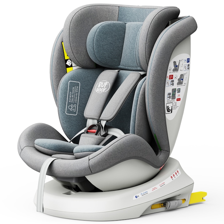 Scaun auto Tweety Plus iSize Buf Boof LightBlue cu isofix Rotativ 360 grade Pozitie Somn Top Tether 0-36 kg 40-150 cm