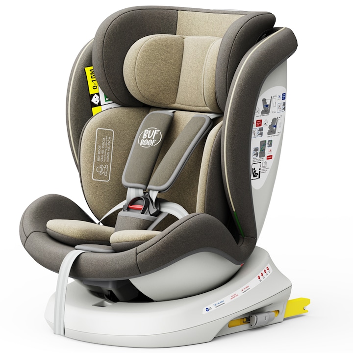 Scaun auto Tweety Plus iSize Buf Boof LightBrown cu isofix Rotativ 360 grade Pozitie Somn Top Tether 0-36 kg 40-150 cm